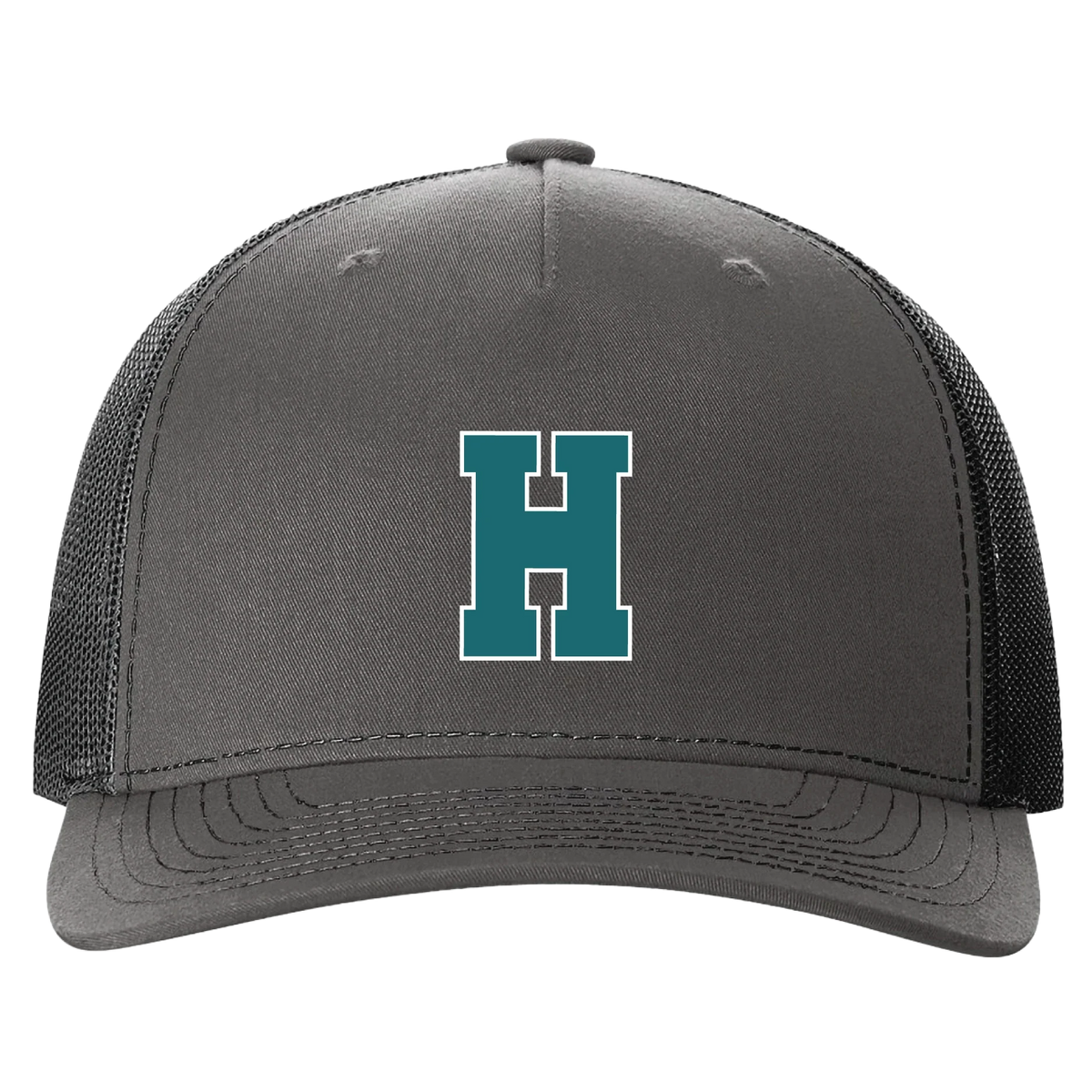 Hawbridge H Five-Panel Trucker Hat in Charcoal/Black