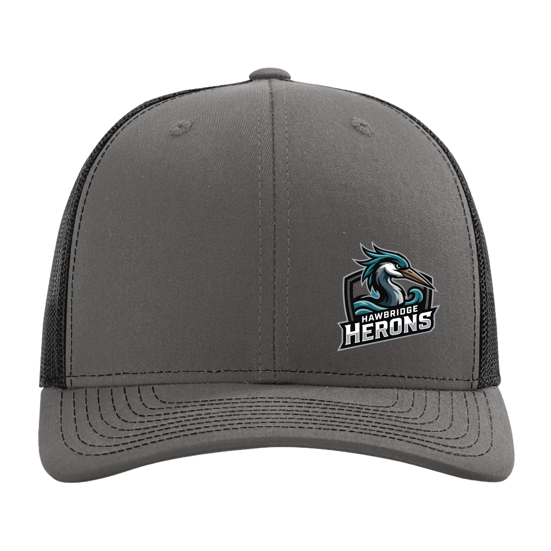 Herons Badge Trucker Hat in Charcoal/Black