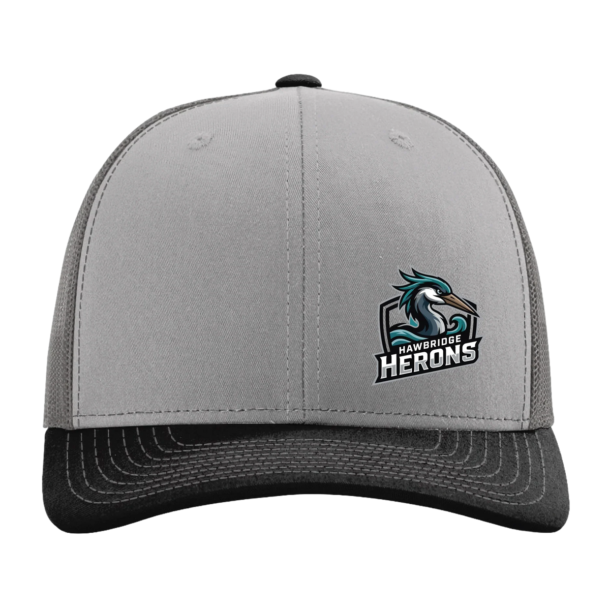 Herons Badge Trucker Hat in Grey/Charcoal/Black