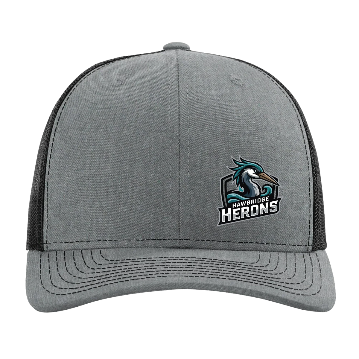 Herons Badge Trucker Hat in Heather Grey/Black