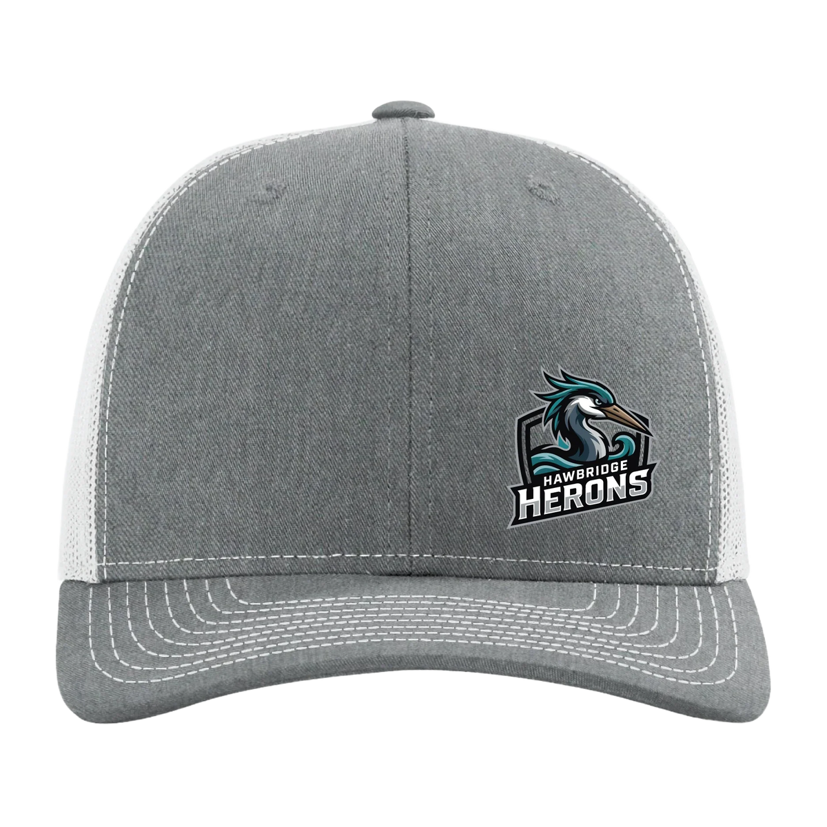 Herons Badge Trucker Hat in Heather Grey/Light Grey