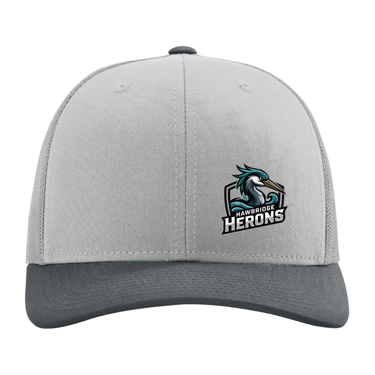 Herons Badge Trucker Hat in Light Grey/Light Grey/Gunmetal